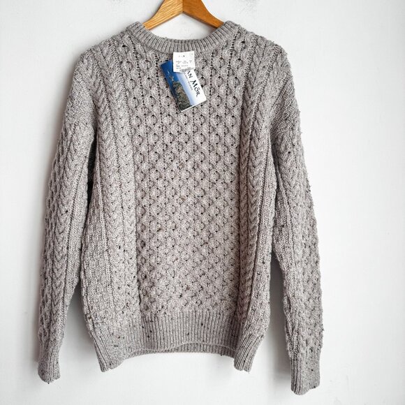 Aran Mor Oatmeal Beige Cable knit Fisherman Sweater L